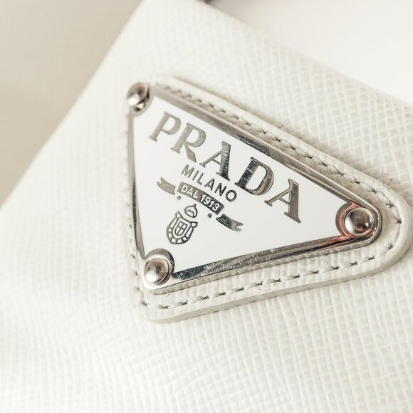 Prada White Saffiano Leather Logo Slide Sandals - Picture 9 of 11